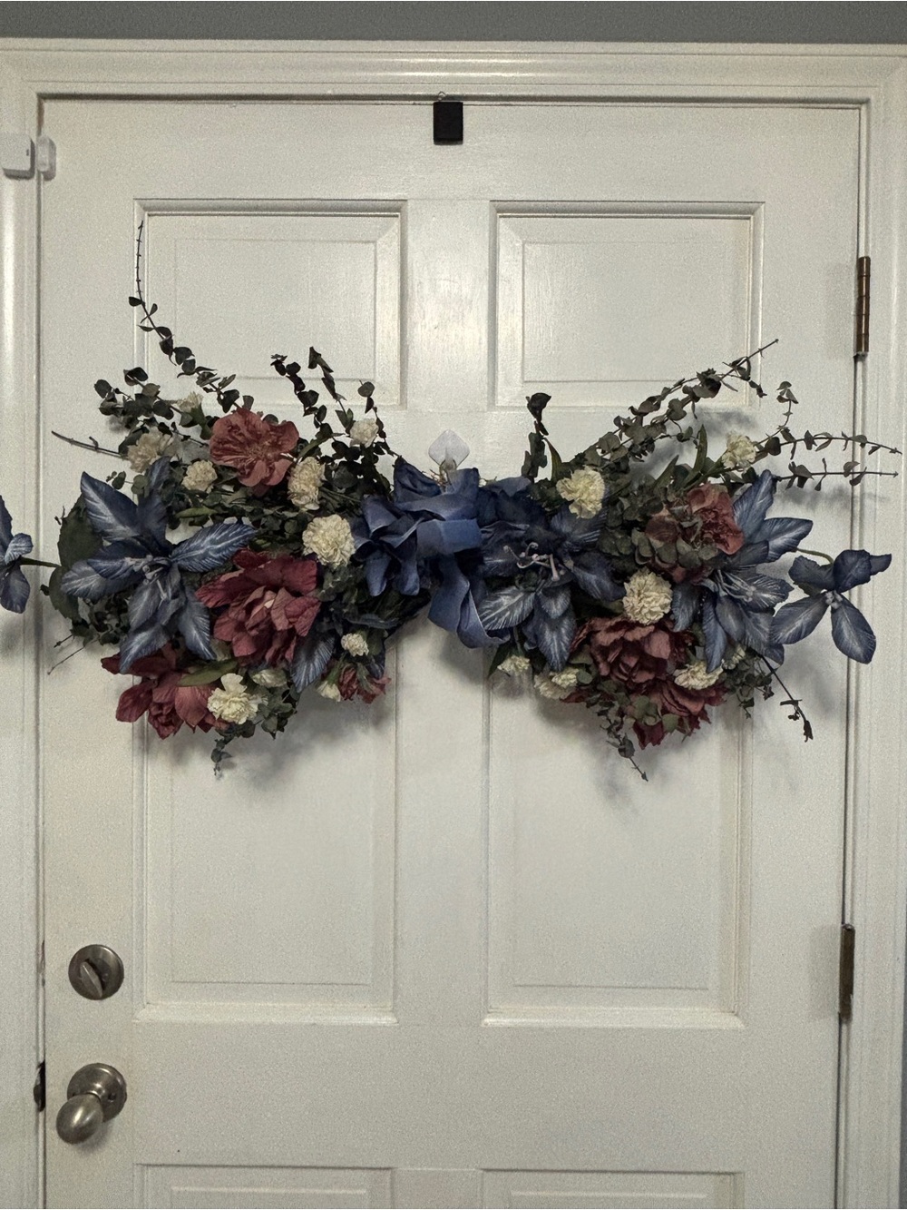 Vintage Dusty Rose, Blue, Cream Eucalyptus Floral Swag Archway Country Chic